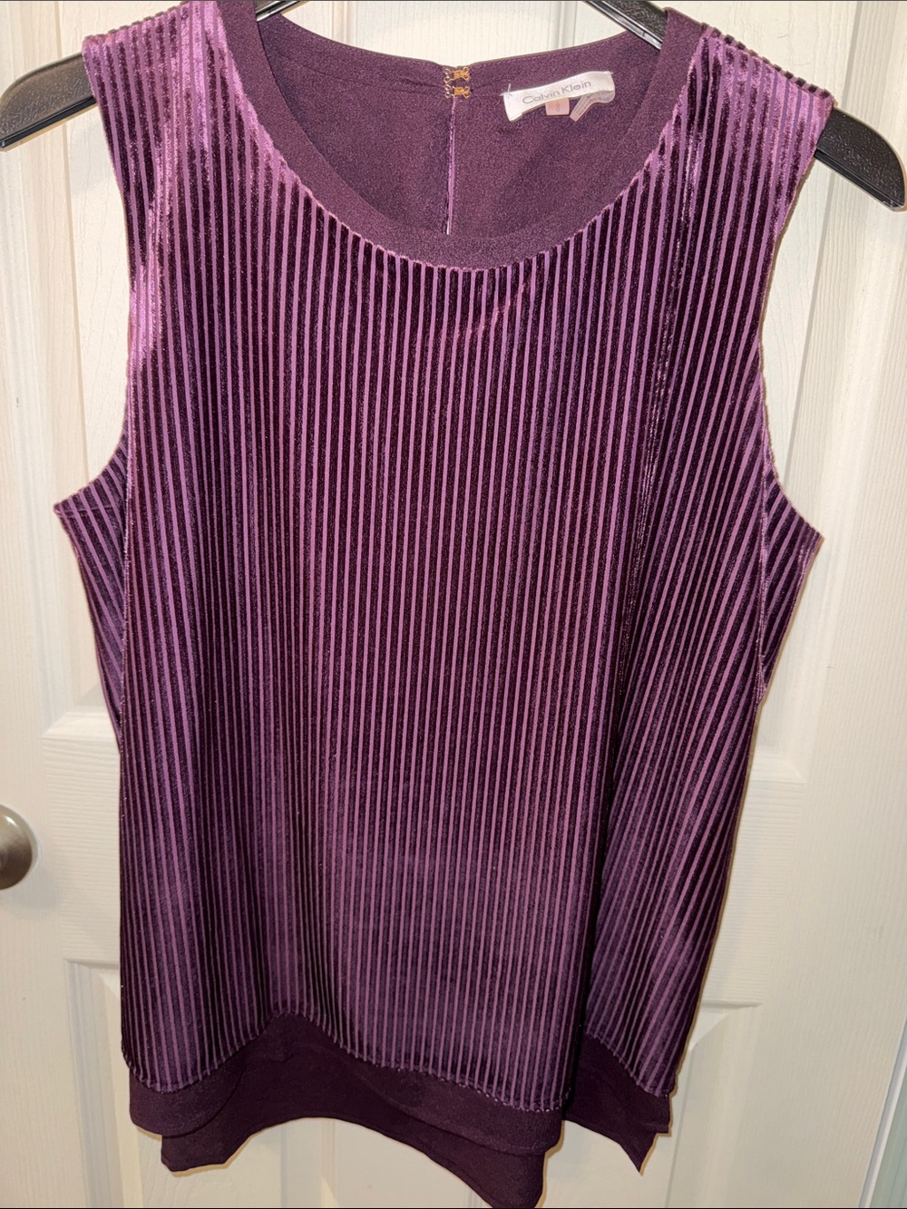 Calvin Klein Ribbed Velvet layered Sleeveless Top in Deep Purple